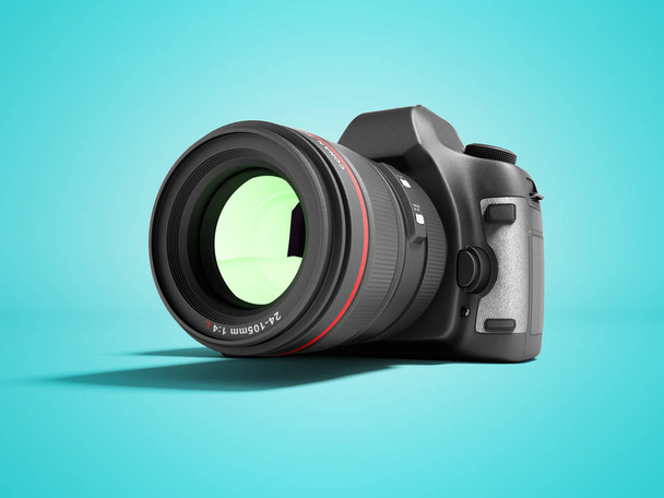 Nouvelle caméra zoom professionnelle rendu 3d sur fond bleu avec s
 - Photo, image