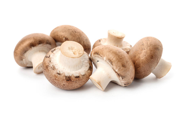 Fresh raw champignon mushrooms on white background - Fotografie, Obrázek