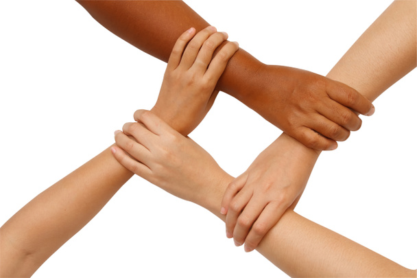 hand coördinatie, multiraciale handen in eenheid met - Foto, afbeelding