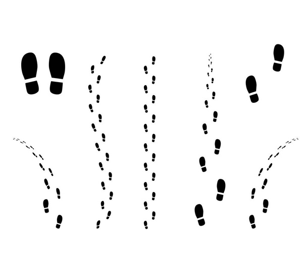 Human footprint from the sole of the boot. Silhouette of the path. Traces of dirt. Vector design element isolated white background. - Vector, Image