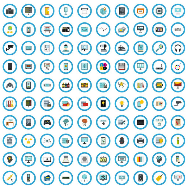 100 mededeling goederen iconen instellen, vlakke stijl - Vector, afbeelding