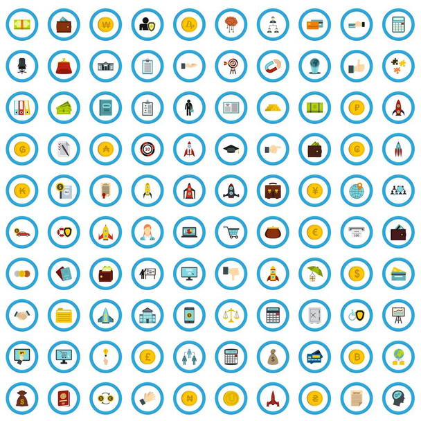 100 cég Indítópult ikonjait készlet, lapos stílus - Vektor, kép