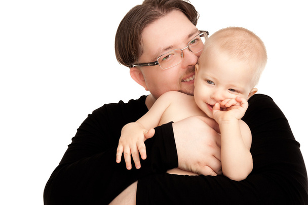 Picture of happy father with a baby isolated - Фото, зображення