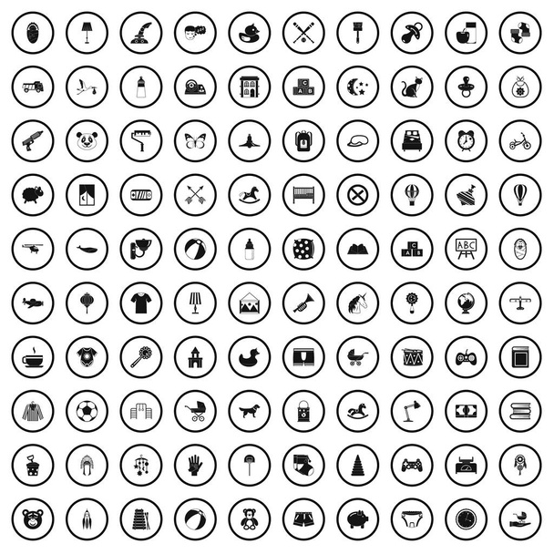 100 nursery icons set, simple style  - Vector, Image