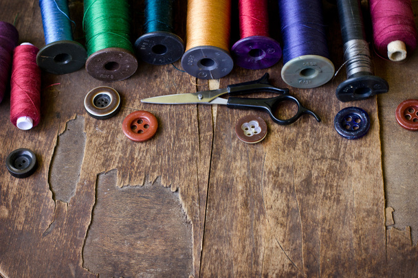 Old sewing accessories - Fotoğraf, Görsel