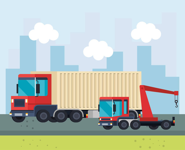 trucks crane logistic service - Vector, Image