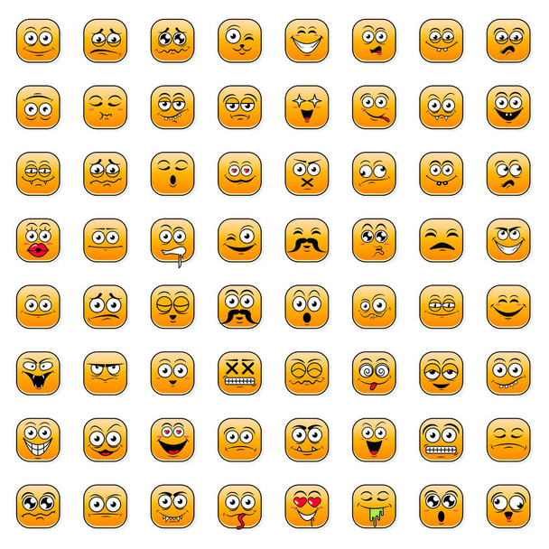 Yellow icon big set of cute happy smiley emotions, vector illustration
 - Вектор,изображение