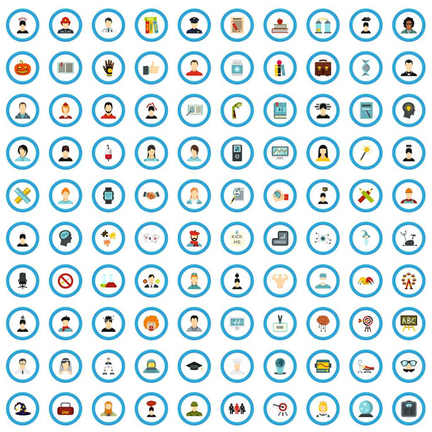 100 Emotions Training Icons Set, flacher Stil - Vektor, Bild