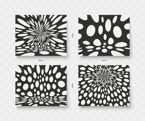 Black and white pattern. Abstract background with circles. Chaotic particles in empty space. Dynamic vector illustartion. - Вектор,изображение