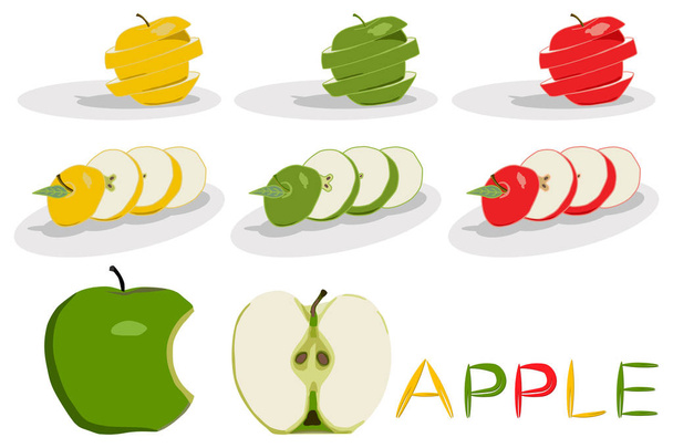 Ilustração no tema grande conjunto diferentes tipos de maçãs redondas
 - Vetor, Imagem