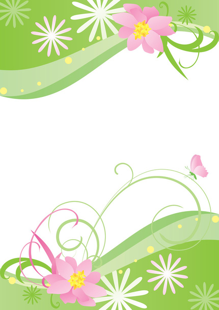 green vector summer banner frame with flowers - Vector, Image