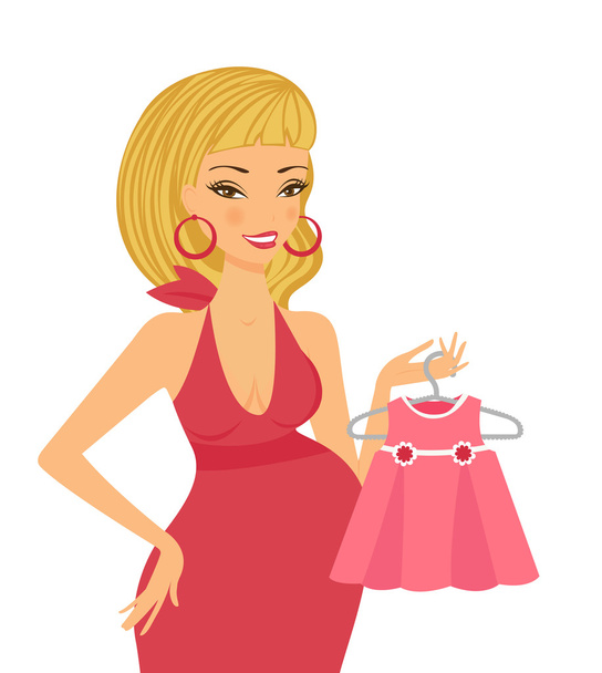 Mom to be shopping for baby girl - Vector, Image