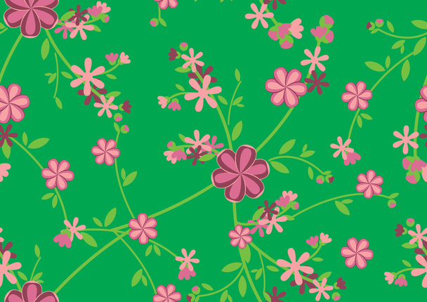 tarjeta con flores de color rosa sobre un fondo verde
 - Vector, Imagen