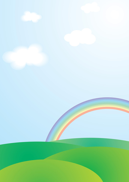 spring meadow with rainbow - Vector, Image
