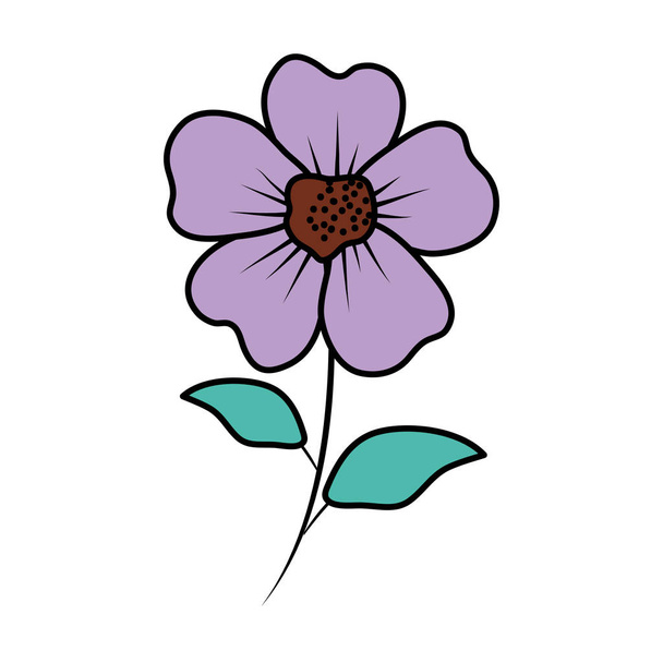 beautiful flower and leafs decorative icon - ベクター画像