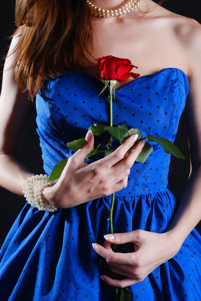 Woman in blue dress - Фото, изображение