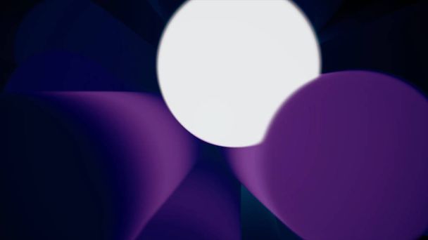 Close up for abstract rotating core with volume rays of different length, seamless loop. Abstract spinning animation of 3D sphere with blue, purple figures - columns, isolated on black background. - Photo, Image