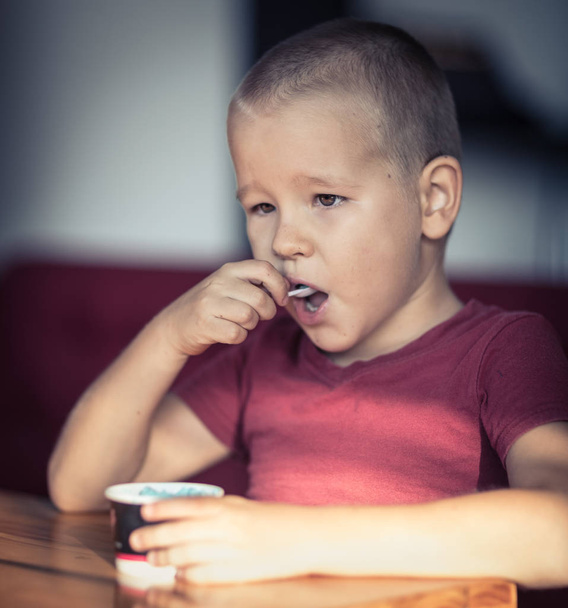 Portrait of a boy eating ice cream  - Фото, зображення