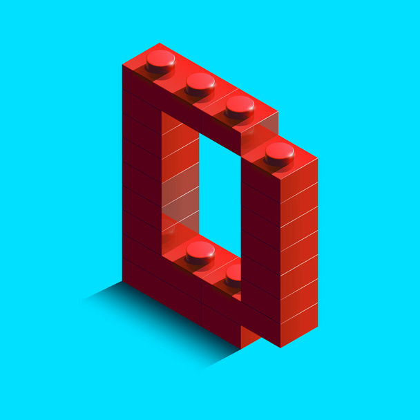 Красная трехмерная изометрическая буква D буквы "D" из лего-брикс. Красная 3d изометрическая пластиковая буква из Лего строительных блоков. Письма от Лего. 3d буквы
 - Вектор,изображение