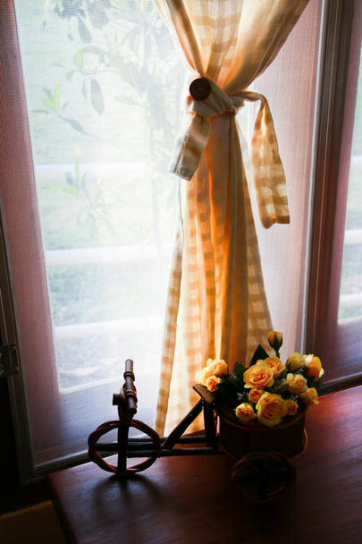 Cloth curtain and Mild sunny morning - Photo, Image