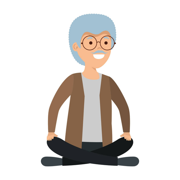 old man with lotus position - Vector, Image