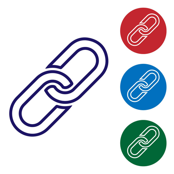 Icono de eslabón de cadena azul aislado sobre fondo blanco. Enlace único. Establecer el icono de color en botones de círculo. Ilustración vectorial
 - Vector, Imagen