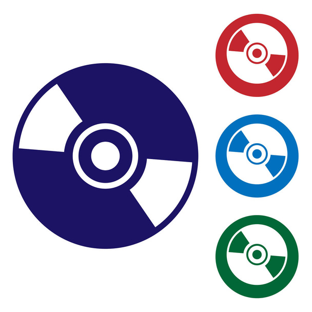 Icona blu del disco CD o DVD isolata su sfondo bianco. Segno di compact disc. Imposta l'icona a colori nei pulsanti del cerchio. Illustrazione vettoriale
 - Vettoriali, immagini