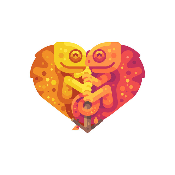 Yellow and orange chameleons in the shape of heart - Вектор,изображение