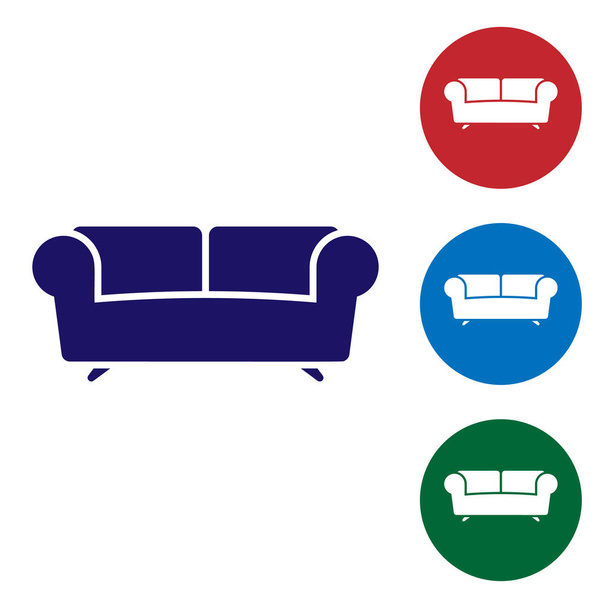 Значок Blue Sofa выделен на белом фоне. Установите значок цвета в пуговицах круга. Векторная миграция
 - Вектор,изображение