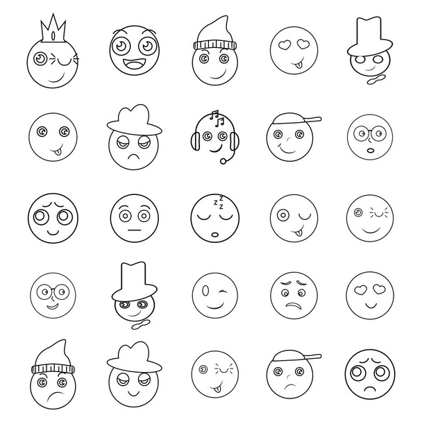 Zestaw ikon emoji przyjazny przyjemność uśmiech - Wektor, obraz