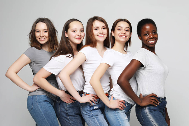 five multiracial, african american, european and asian girls - Foto, Imagen