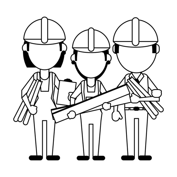 Construction workers avatars in black and white - Vector, Image