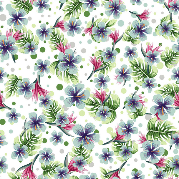 熱帯植物とシームレスなカラフルなパターン - ベクター画像