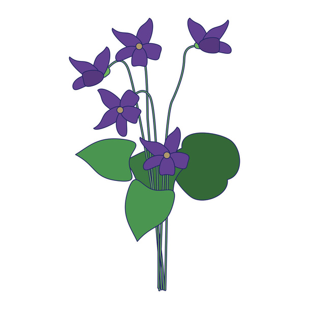 Красивый цветок с листьями мультяшных синих линий
 - Вектор,изображение