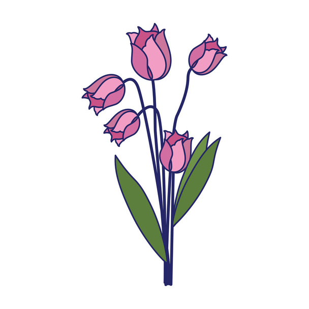 Belle fleur avec feuilles dessin animé lignes bleues
 - Vecteur, image