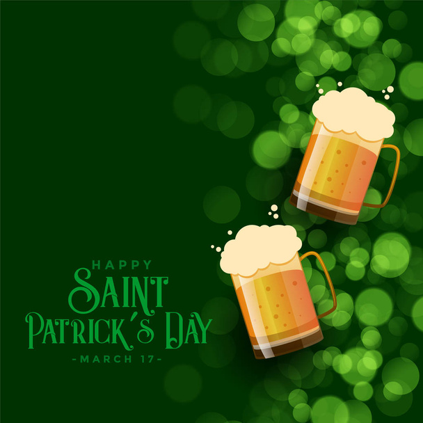 st patricks day green bokeh background with beer mugs - ベクター画像