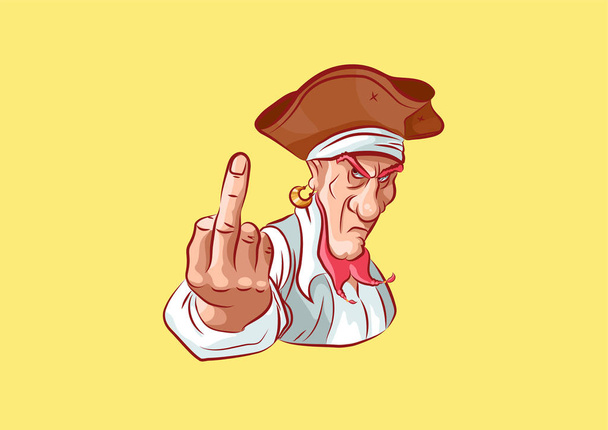 Emoji sticker kapitein mascotte Toon middelvinger - Vector, afbeelding