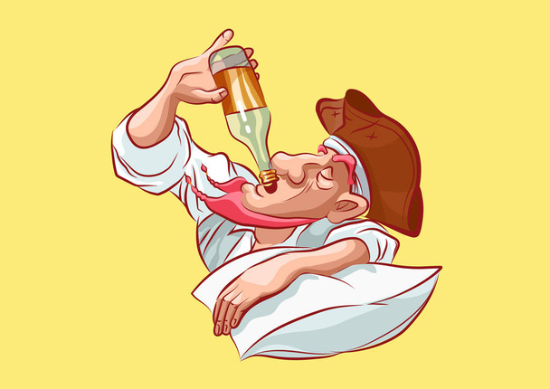 emoji adesivo capitão mascote bêbado mentira no travesseiro
 - Vetor, Imagem