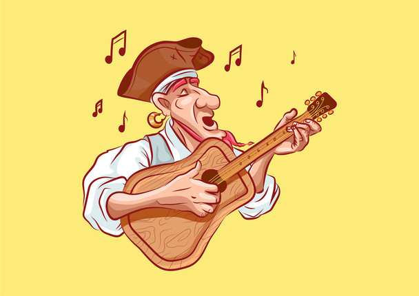 Emoji matrica tengerész kapitány gitározik - Vektor, kép