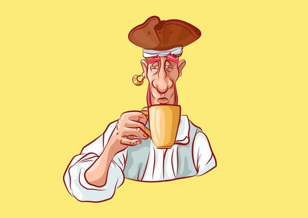 Emoji sticker zeeman kapitein drinken thee, koffie - Vector, afbeelding