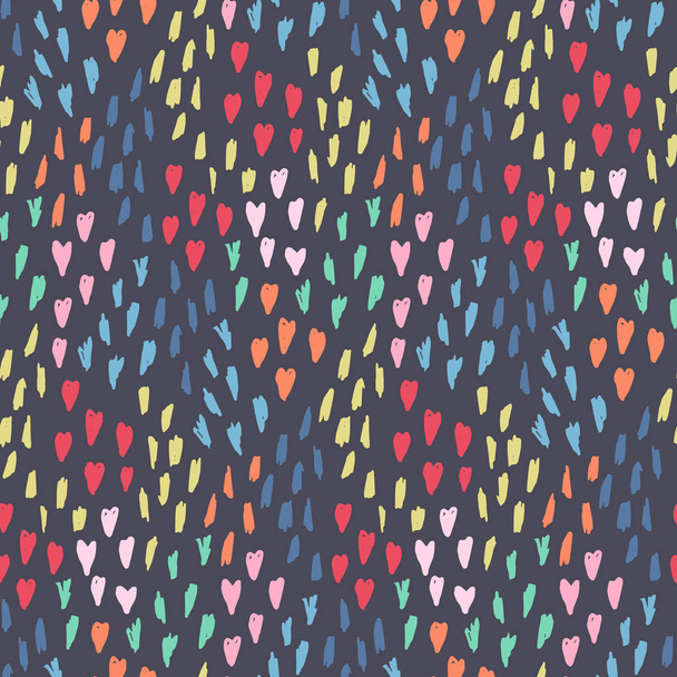 Dark pattern with mess of hearts, dots and shapes - Διάνυσμα, εικόνα