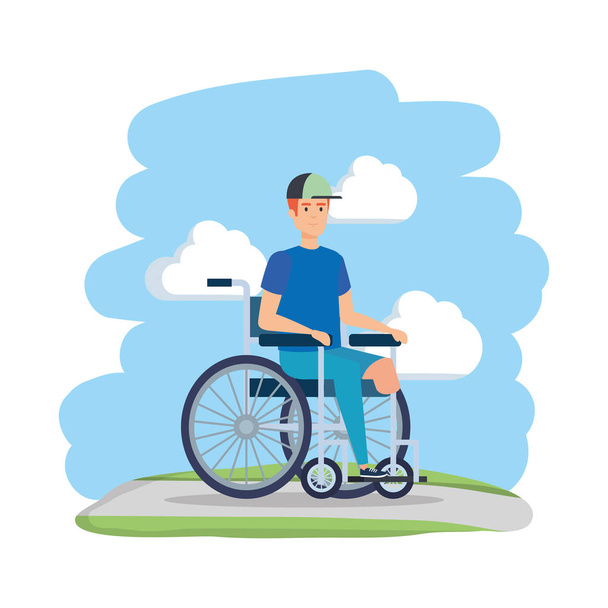 jonge man in rolstoel - Vector, afbeelding