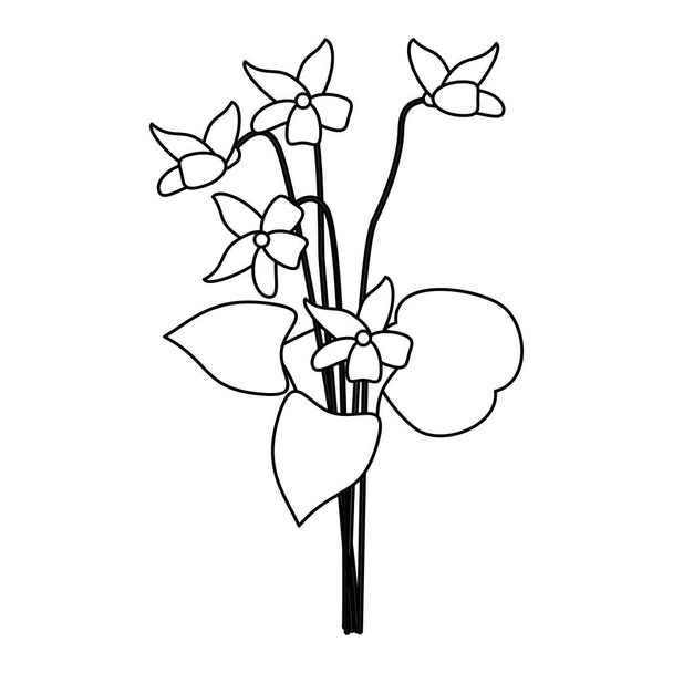 Hermosa flor con hojas de dibujos animados en blanco y negro
 - Vector, Imagen