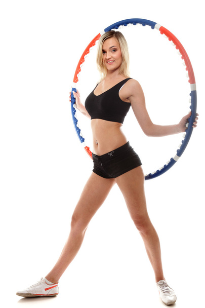 young fitness woman with hula hoop isolated - Foto, Bild