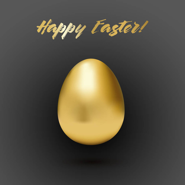 Golden shiny easter egg on a black gradient background with golden happy easter greeting - Vector, Imagen