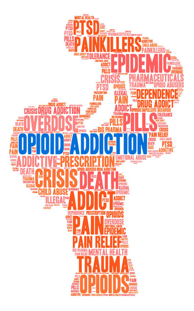 Závislosti na opioidech slovo mrak - Vektor, obrázek