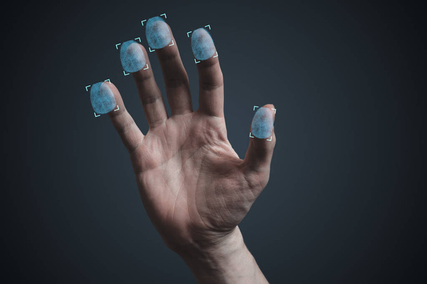 Сканирую отпечатки пальцев с руки. Безопасность и биометрическая концепция
. - Фото, изображение