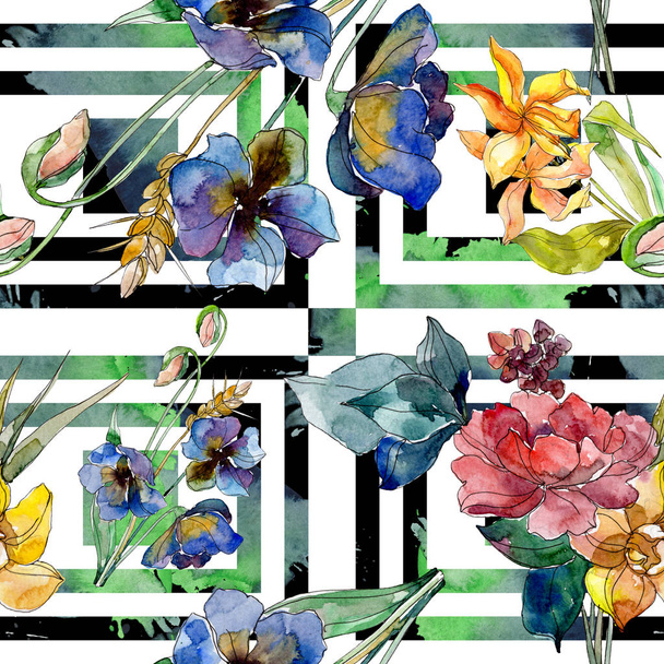 Luxury fashion prints with wildflowers botanical flowers. Watercolor illustration set. Seamless background pattern. - Φωτογραφία, εικόνα