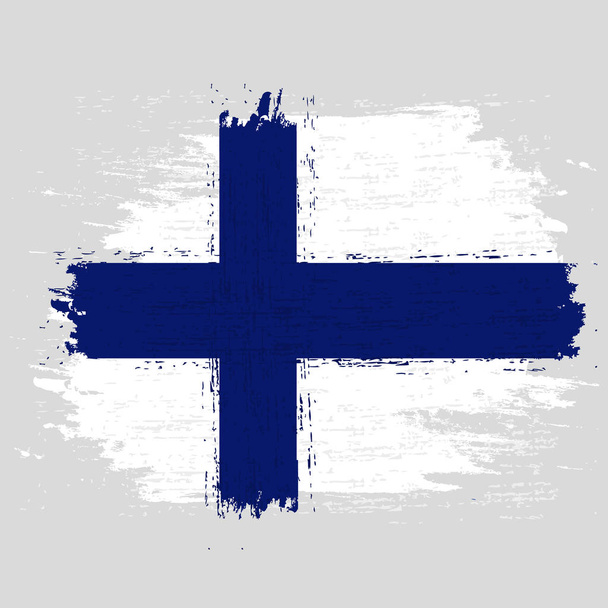 Прапор Фінляндії. Браш малював фінський прапор. Намальована вручну ілюстрація з ефектом гранджу та аквареллю. Прапор Фінляндії з грандж текстурою. Приклад вектора - Вектор, зображення