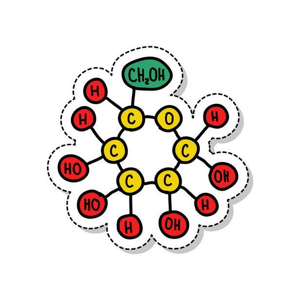 glükóz képlet matrica doodle ikon - Vektor, kép
